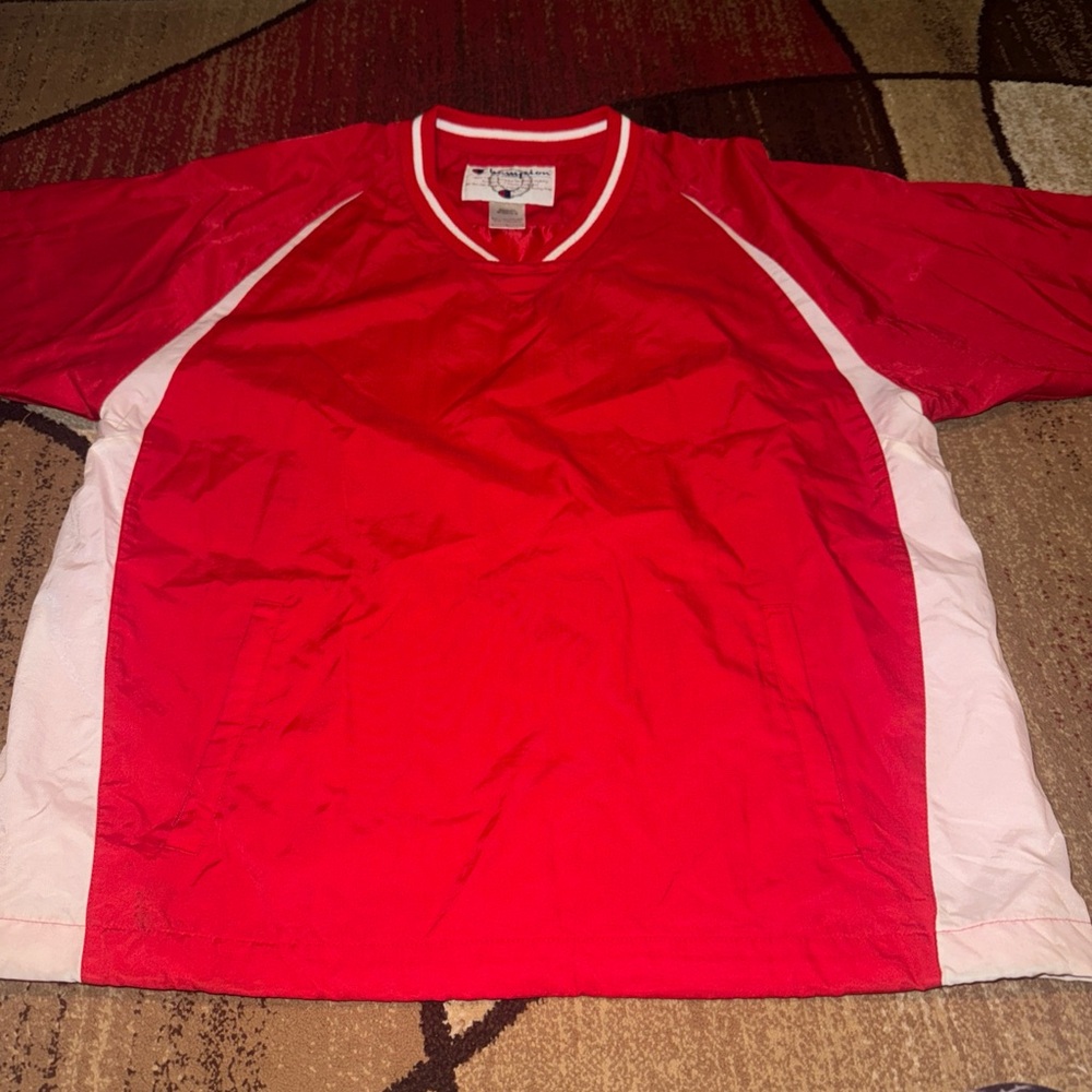 Red and White Athletic pullover windbreaker